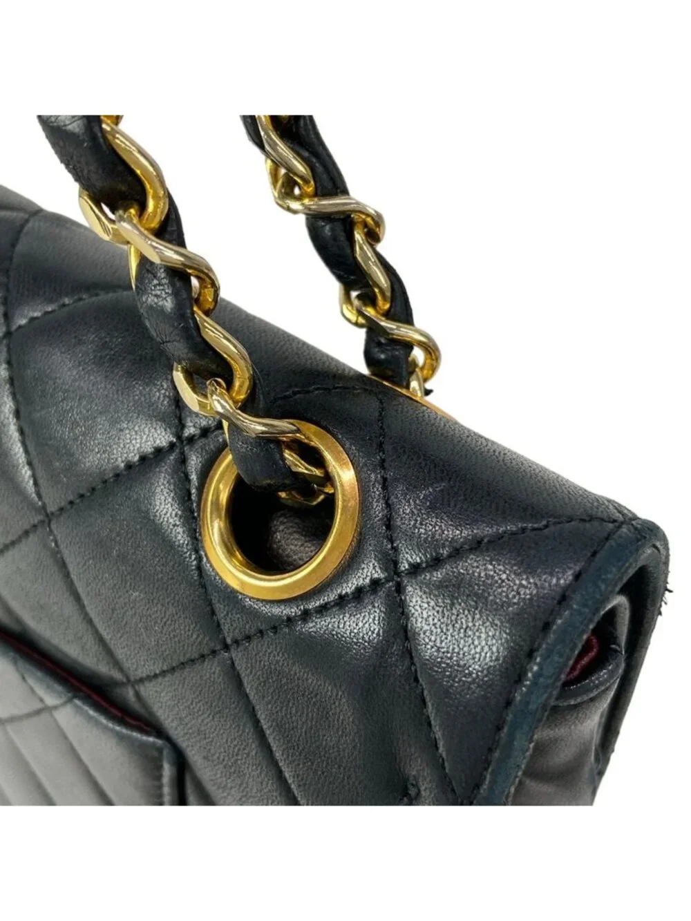 Chanel Shoulder Bag Double Flap Quilted Black Chain Gold Lambskin